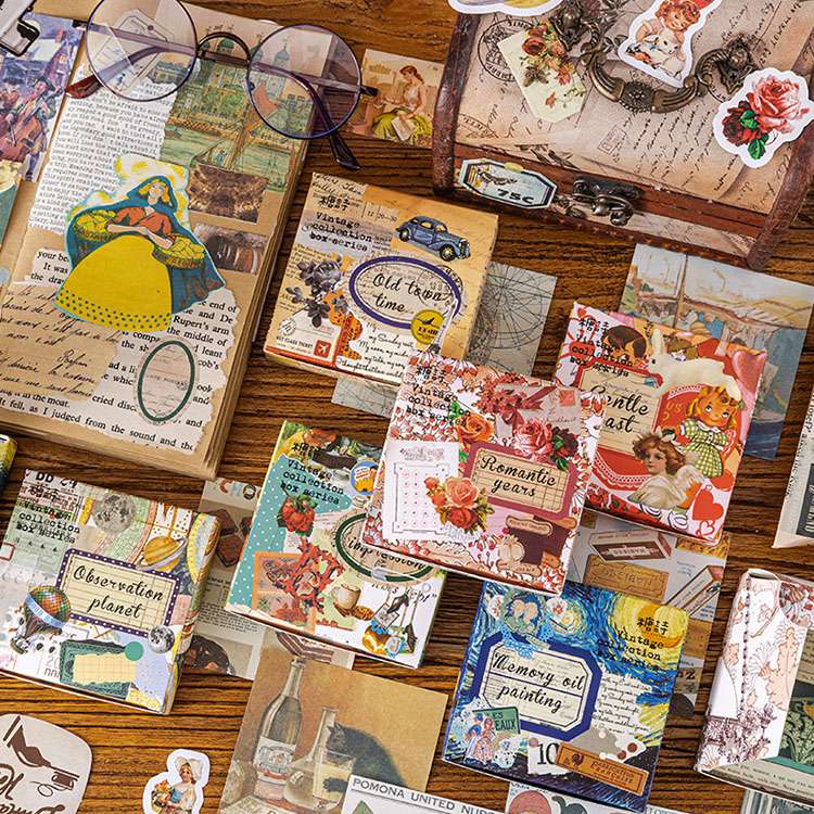 即日出荷 100枚 大容量 シール詰め合わせ セット 3種素材 フレークシール シールシート 素材ペーパー コラージュ素材 ジャンクジャーナル 海外シール デコ...