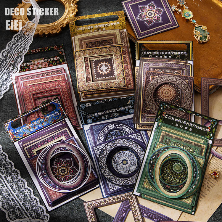 即日出荷 フレームシール 180枚 お買得 セット 額縁 枠 額 フレーム ワーク シール レトロ 海外 コラージュ 素材 フレーム ステッカー レース デザイ...