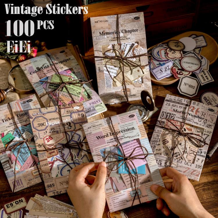 即日出荷 海外シール 100枚50柄 フレークシール コラージュ素材 チケット シール 英語シール 英字シール 数字 ナンバー シール 海外ステッカー 大容量 レトロ 手帳デコ アンティーク ジャンクジャーナル デコレーション 素材 手帳 日記アルバム スマホ ケース アレンジ DIY