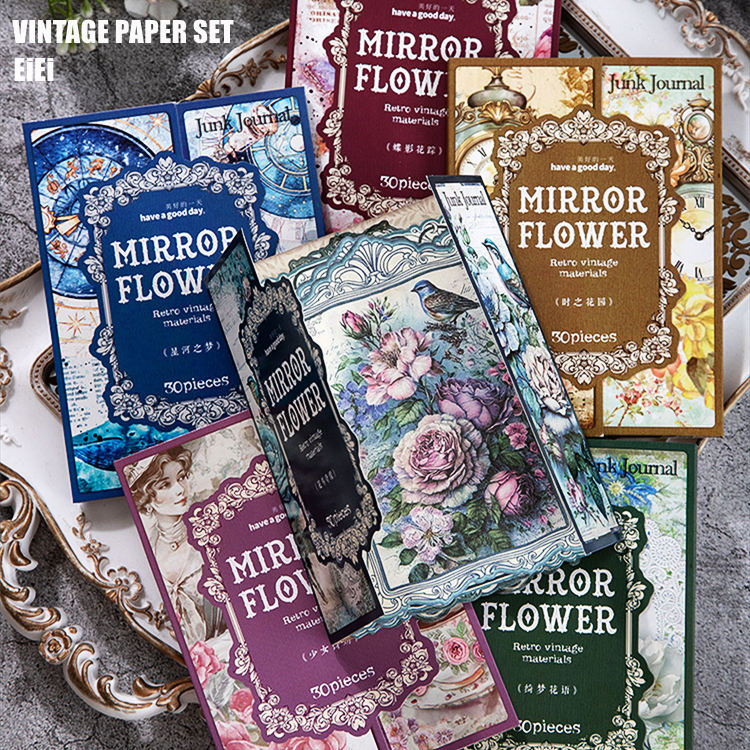 即日出荷 海外デザインペーパー ヴィンテージ ペーパー 素材紙 背景紙 便箋 海外 コラージュ 素材 素材ペーパー 30枚 アンティーク レトロ 額縁 枠 花柄...