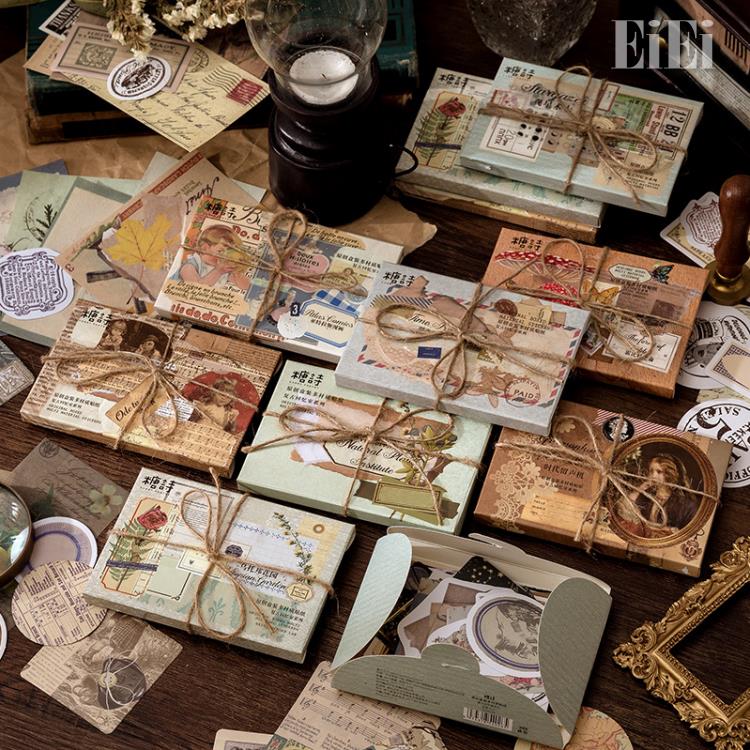 即日出荷 贅沢なコラージュ素材 詰め合わせ セット 4種素材 フレークシール 背景紙 デザインペーパー ヴィンテージ 60枚 マステシール 素材紙 アンティーク...