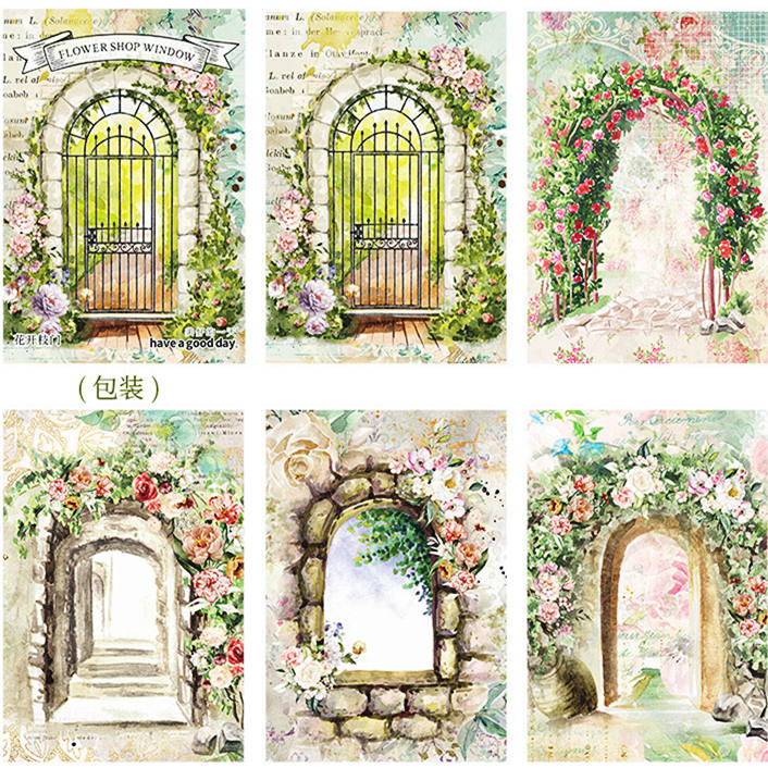 即日出荷 素材紙ブック 異素材 背景紙 半透明 便箋 コラージュ 素材 華やか 窓 扉 門 ガーデン ローズ 薔薇 額縁 額 枠 レース 花柄 海外デザインペー...