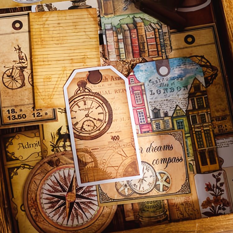 即日出荷 レトロ柄 タグ ステッカー スチームパンク アンティーク 海外 コラージュ 素材 タグ シール 万年筆 文房具 雑貨 コラージュ素材 30枚 タグ ステッカー 海外シール ブラウン系 茶色 封緘 スクラップブック 封かん デコレーション アルバム アレンジ 手帳 日記 DIY