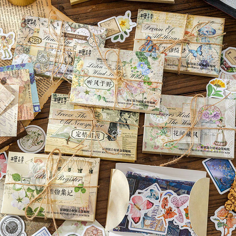 即日出荷 コラージュ素材セット 60柄 60枚 多素材 4種類素材 詰め合わせセット 異素材 大容量 半透明 硫酸紙 スチームパンク シール ステッカー 素材紙...