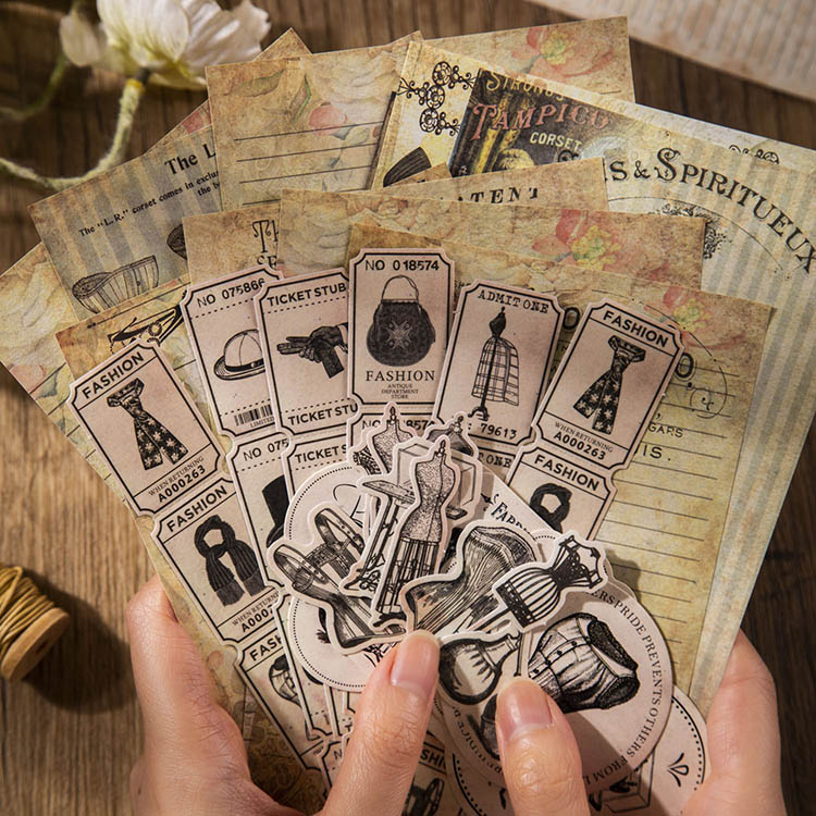 即日出荷 多素材 コラージュ素材セット 60枚 90ピース 詰め合わせセット 異素材 ステッカー ヴィンテージ レトロ アンティーク マステシール 素材ペーパー...