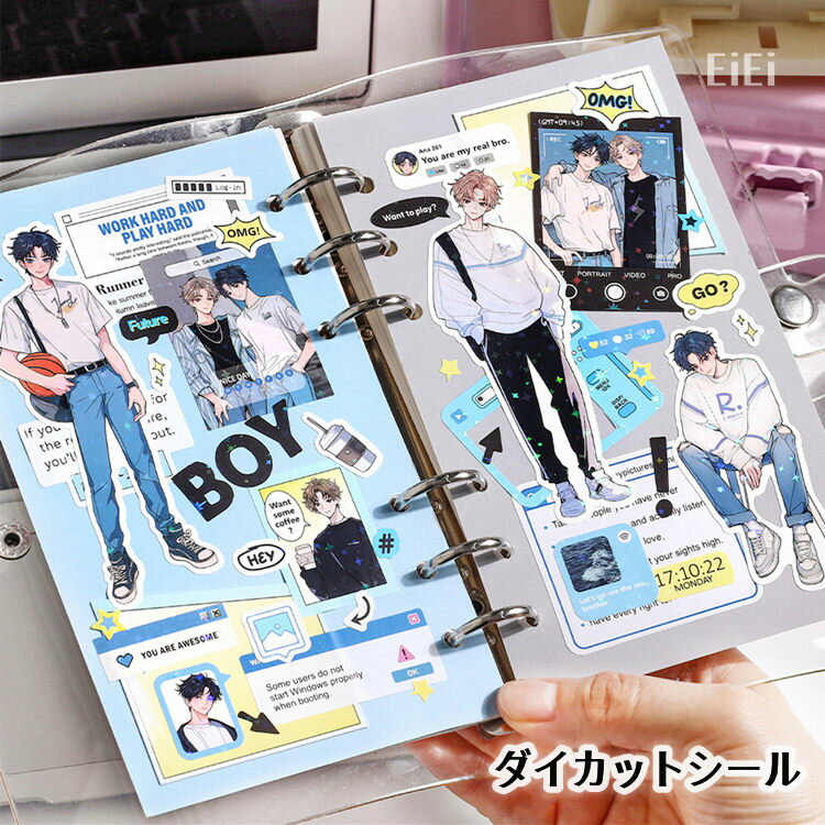 即日出荷 箔押し 型抜き 手描き 人物 シールシート ラブリーシール カップル 愛情 友情 ガールズ ラブ ..