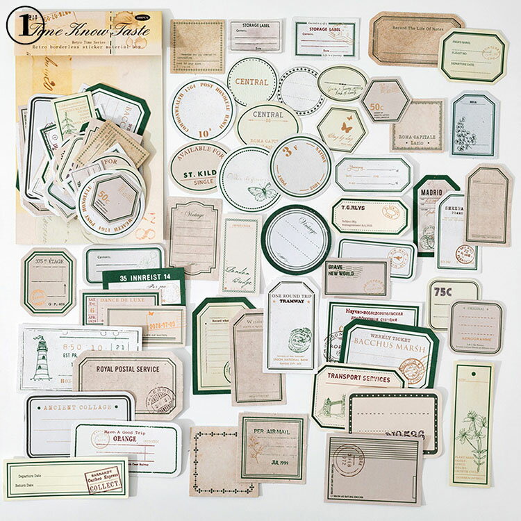 即日出荷 50柄50枚 書き込める レトロ ラベル シール フレークシール 寄せ書き 吹き出し シール コラージュ素材 大容量 シール ヴィンテージ アンティーク 海外シール 小さめ 英字シール 海外 コラージュ デコレーション ジャンクジャーナル ハンドメイド メモ 日記 手帳 DIY