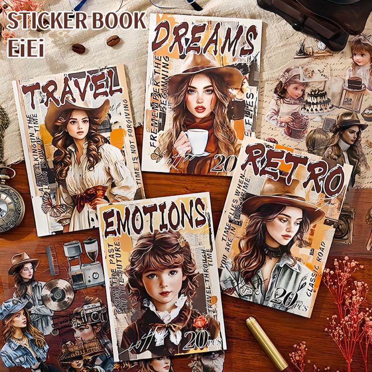 即日出荷 型抜き シールブック 耐水 レトロ アンティーク 人物 大人 外国 女性 子供 男の子 女の子 珈琲 コーヒー ケーキ 猫 ねこ いぬ 犬 動物 食品 生活 雑貨 小物 20頁 イラスト シール クリアシール ダイカット ステッカーブック コラージュ素材 デコレーション 手帳 DIY