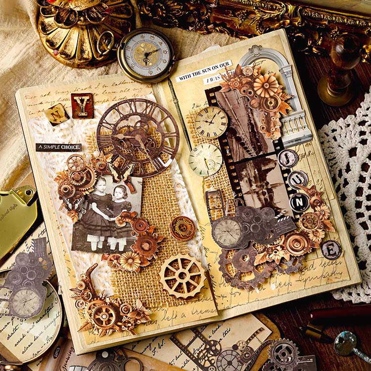 即日出荷 硬質シール 立体感 くり抜き加工 中抜き加工 歯車 額縁 時計 スチームパンク 余白なし シール アンティーク レトロ コラージュ素材 フレークシール フレーム ネガ 映画 フィルム 枠 飾り枠 12枚 枠組み 海外ステッカー ジャンクジャーナル デコレーション 手帳 DIY