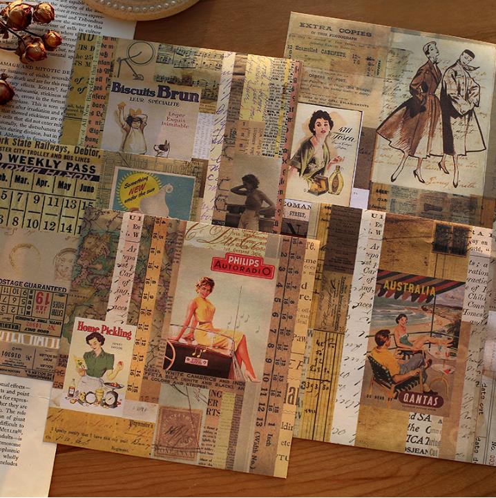 即日出荷 大きめ ヴィンテージ シールシート ステッカー レトロ コラージュ 素材 デザインペーパー 手帳デコ アンティーク ラッピング フォトフレーム アメリカン ジャンクジャーナル 素材 ペーパー レトロ アンティーク 貼る 背景紙 人物 ブラウン系 ハンドメイド 資材のサムネイル