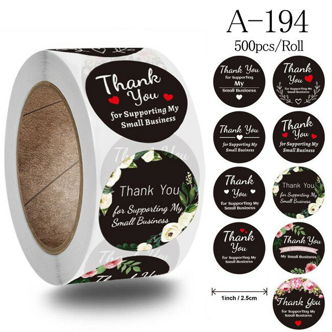 500枚/ロール ギフトシール Thank you シール Thank you ありがとう ラッピング ラベル 円型 直径 2.5cm A-194