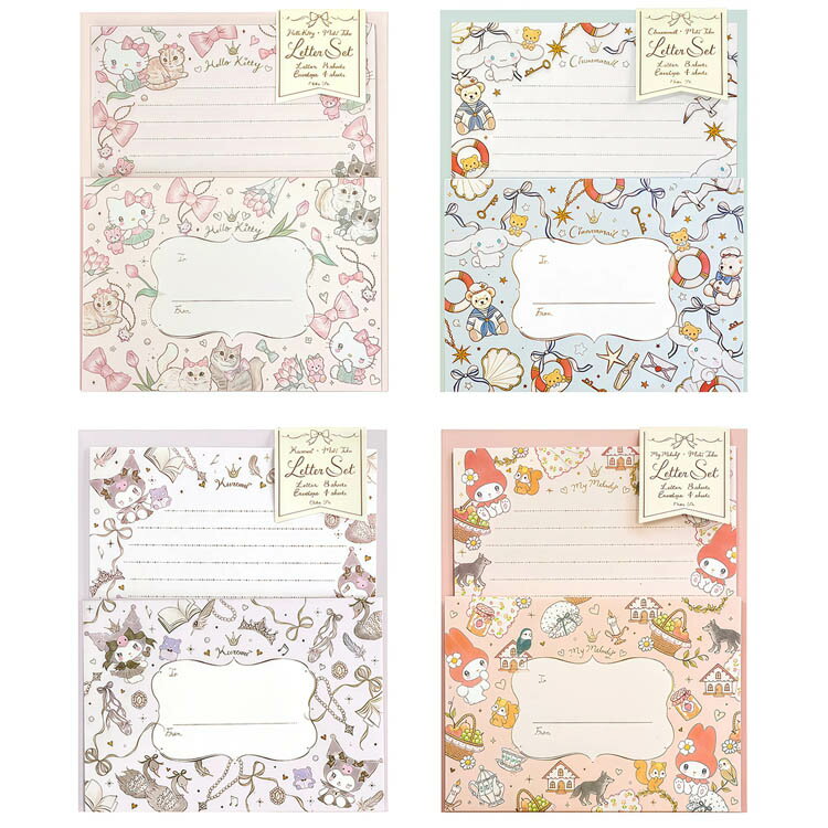 Rakuten - 即日出荷 レターセット 金箔加工 サンリオキャラクターズ×たけいみき おしゃれ 大人 かわいい ハローキティ シナモロール クロミ マイメロディ クローズピン マリン エレガンス サンリオ キャラクター 文房具 オフィス 職場 学生 プレゼント レターセット 封筒4枚 便箋8枚