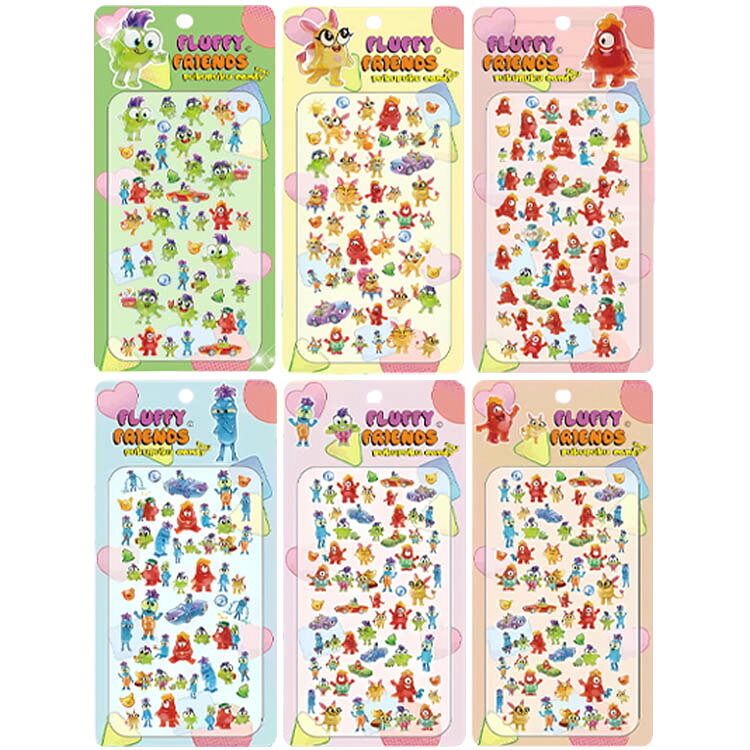 即日出荷 6種セット ぷくぷくキャンディシール フラッフィーフレンズ 厚さ約5mm 立体シール 透明立体シール 3Dシール 3D立体シール 文具 雑貨小物 コラージュ素材 吉田産業 かわいい 手帳 デコ コラージュ デコレーション 平成レトロ シール帳 シール交換 シル活 FFF-835