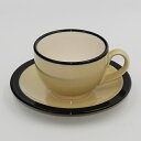 真面目な黒縁クリーム 丸コーヒーカップ&ソーサー 碗皿