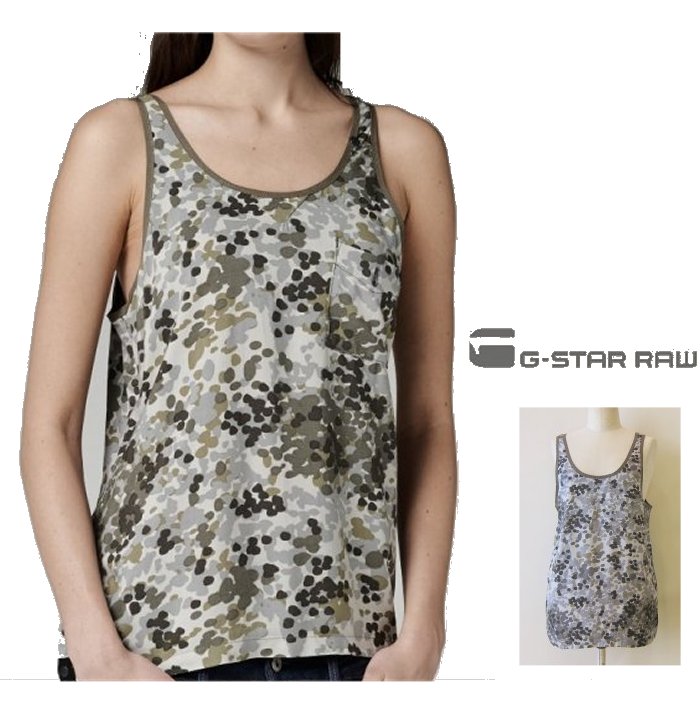 G-STAR　RAW【 ジースター ロウ 】ARMY WOVEN TANK AOP WMNカモフラージュDOT柄・LONG丈タンクトップcolor【 OPELA 】グレー系カモフラージュ