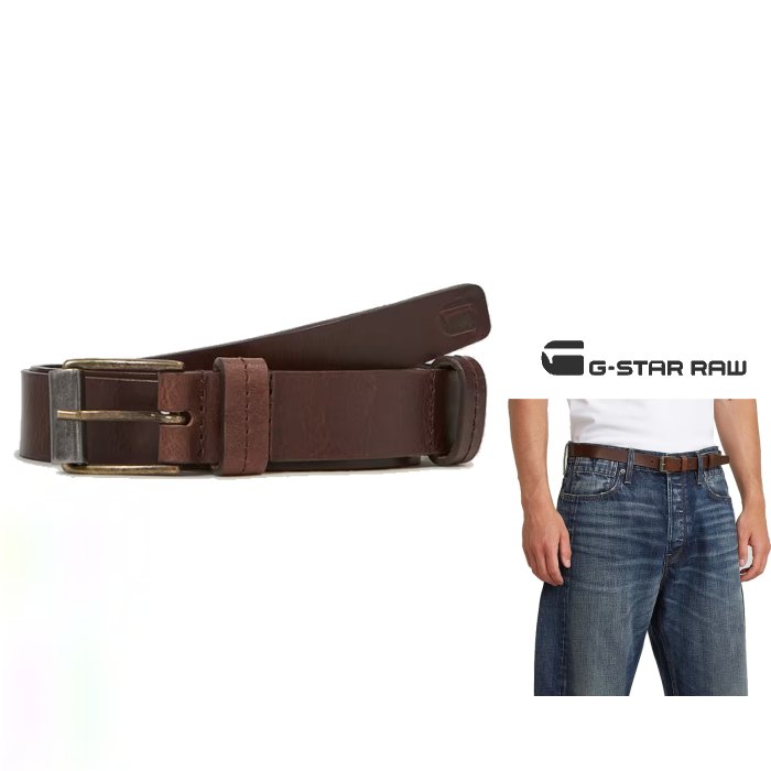 G-STAR RAW 【 ジースターロー 】D27074-E050-H636【 CORRECT BELT 】レザーベルト革 ヴィンテージ メタルcolor：【 OXIDE GOLD / BROWN CHOCOLATE 】ブラウン