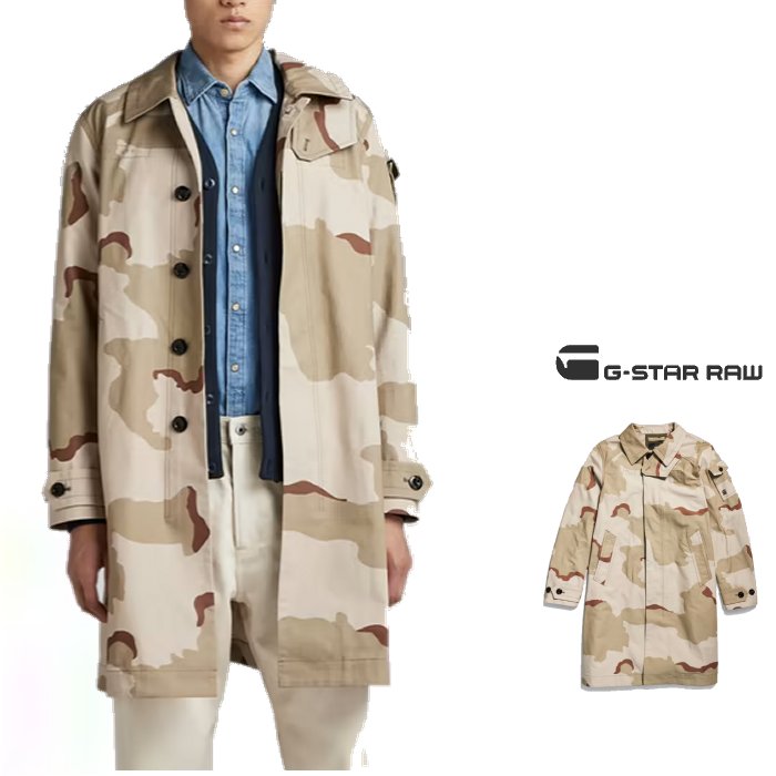 【ジースター・ロゥ】D23216-D326-D935【Camo Trench】リサイクルコットン・デザイン・カモフラージュ・コート color:【 DK BRICK DESERT CAMO 】カモフラージュ柄