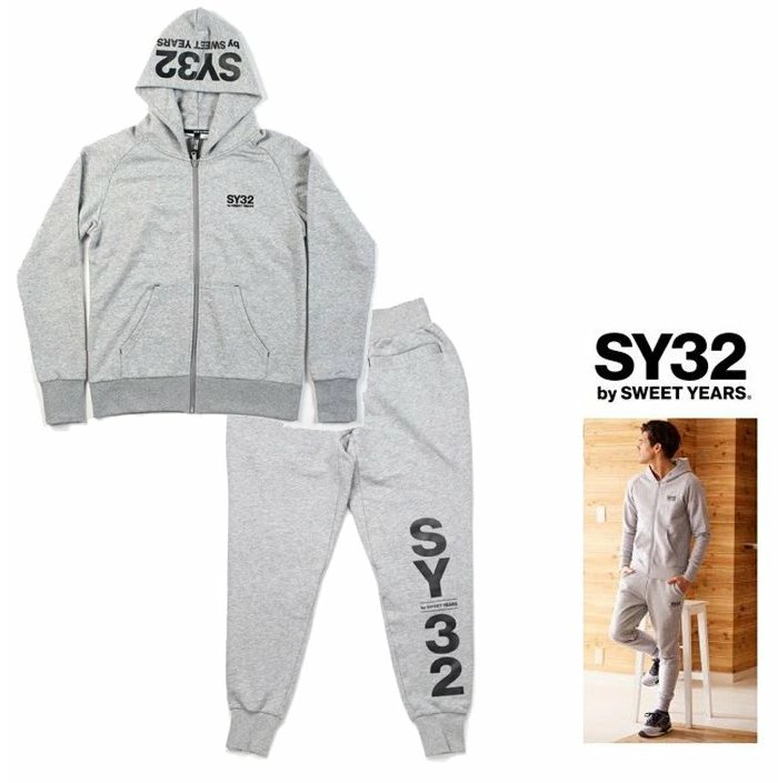 ■■SALE■■SY32 by SWEET YEARSTNS1703・1714 GYREGULAR ZIP HOODIE＆REGULAR SWEAT PANTSフード BIGロゴ・ZIPパーカー＆スェット・スーツcolor:グレー