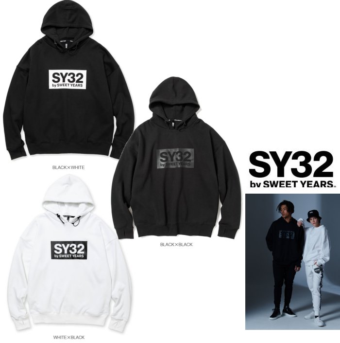 ■■SALE■■SY32 by SWEET YEARSTNS1749オーバーサイズ・ボックスロゴcolor:ホワイトブラックブラック×ブラック