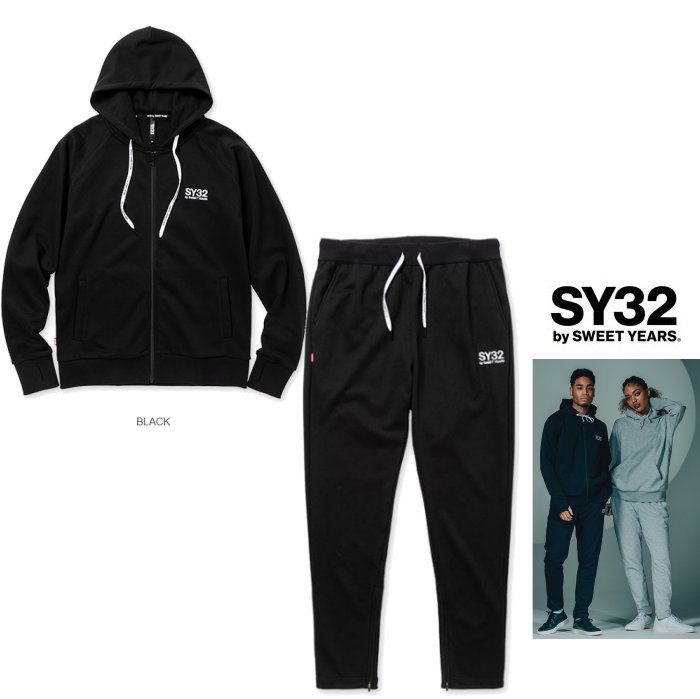 ■■SALE■■SY32 by SWEET YEARSTNS1770・1773 BKZIPパーカー＆スェット・セットアップBASIC ZIP HOODIE SET UP color:ブラック