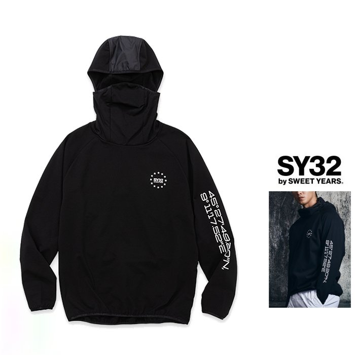 ■■SALE■■SY32 by SWEET YEARS【 スィートイヤーズ 】13609【 STRETCH SWEAT PULLOVER PARKA 】フェイスマスク・フーデッド ロゴ・プルオーバー・パーカーcolor:【 BLACK 】ブラック