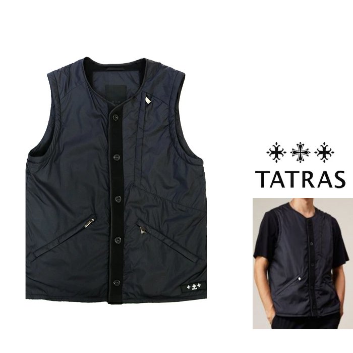 TATRAS 【 タトラス 】MTK20S4219【 ESOPO 】Men's Vest with No Collarナイロン・キルティング・ノーカラーベスト・ジャケットColor：【 BLACK 】ブラック