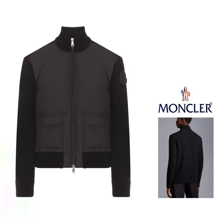MONCLER【モンクレール】9B00001 M1241【 KNIT-and-Stand Zip Jacket 】ジップアップ・スタンドネック・ジャケットコンビネーション・ダウン・ニットcolor ：【 BLACK 】ブラック