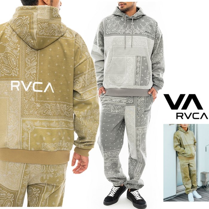 RVCA　【 ルーカ 】BD042045【 PATCHWORK BANDANA HOODIE＆SWEAT PANTS・SET UP SUITS 】パッチワーク・バンダナ・P/Oパーカーセットアップ・スェットスーツcolor【 GRY 】グレーcolor【 BEG 】ベージュ