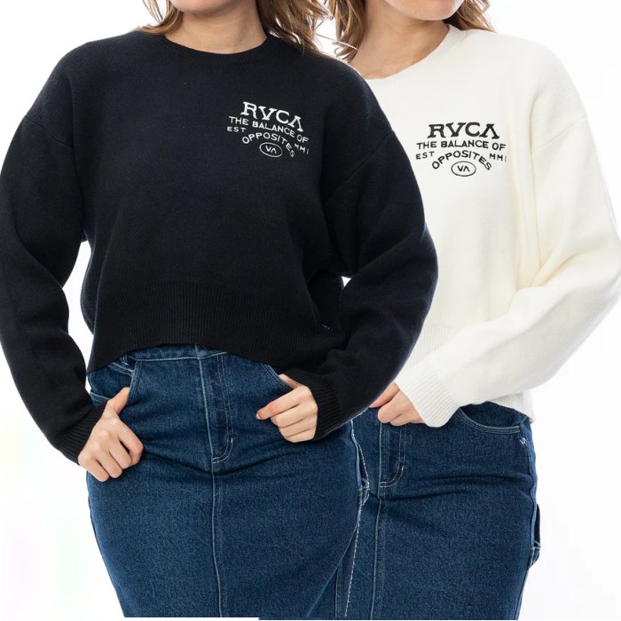 RVCA　【 ルーカ 】BE044650【 LETTERLING KNIT CLO 】LOGO＆ KNIT クルーネック・NATURE VS INDUSTRYレタリング・セーターcolor【 BLK 】ブラック