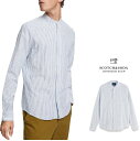 SCOTCH＆SODA155161 Collarless Shirt Regul fitカラーレス・スタンドシャツストライプ柄・コットン長袖新作 100% Cotton・綿シャツCOLOR：Aホワイト×ブルー