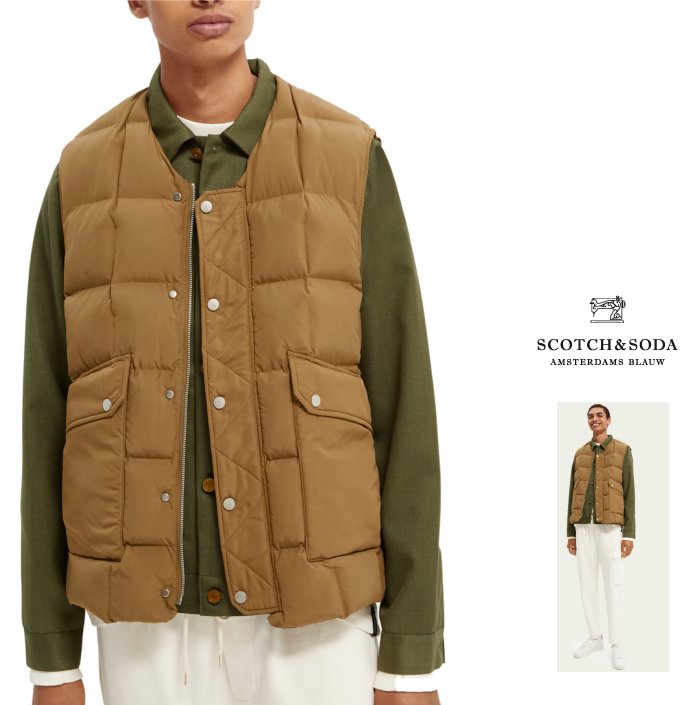 SCOTCH＆SODA【 スコッチ&ソーダ 】162279【 Men Quilted bodywarmer】Vest Down Jacket中綿 キルティング・ノーカラー・ベストcolor：【 Sand 】サンド