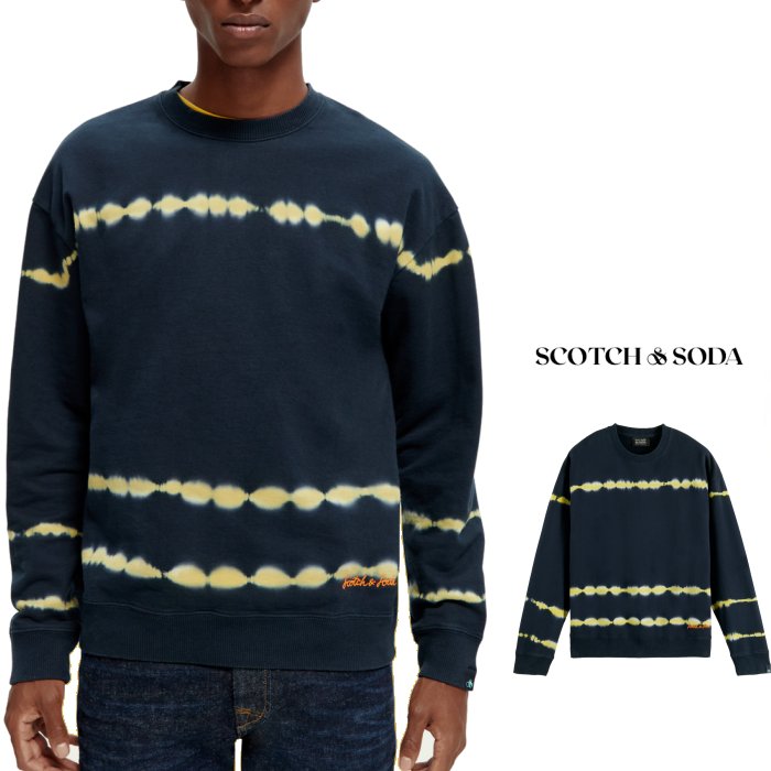 SCOTCH＆SODA169189 オーガニックコットン・トレーナータイダイ柄・長袖スェットcolor:ネイビー×柄