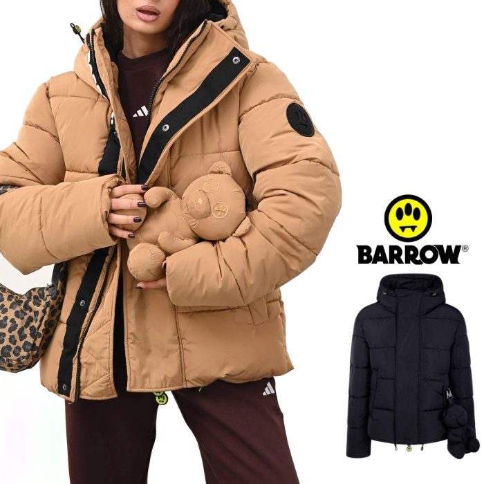 BARROW【 バロウ 】F5BWUAPF014 / UNISEX 『 PUFFER JACKET BARROW UNISEX 』UNISEX - Down Jacket for Men and Women with Matching Teddy BearZIPロゴ入り・縫いぐるみベア付き・ウインター・ジャケットcolor【 BLACK 】ブラック