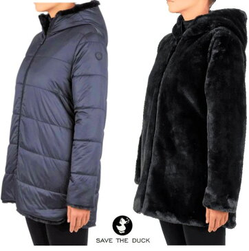 SAVE THE DUCK【 セイブザダック 】BRIDGET / D4007W【 FURY 】Eco Fur Reversibile DameHOODED ZIP&リバーシブル ナイロン・キルティング&ファー・ボアColor:【 ASH BLUE 】アッシュ・ブルー