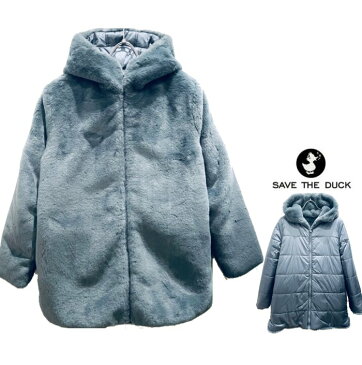 SAVE THE DUCK【 セイブザダック 】BRIDGET / D4007W【 FURY 】Eco Fur Reversibile DameHOODED ZIP&リバーシブル ナイロン・キルティング&ファー・ボアColor:【 ASH BLUE 】アッシュ・ブルー