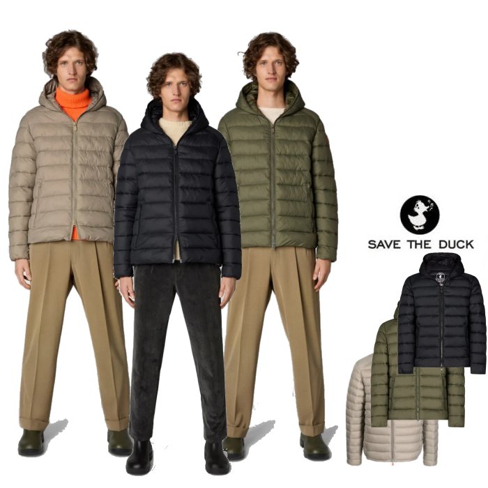 SAVE THE DUCK 【 セイブザダック 】【 AMAL 】D30968M GIREHOODED ZIP JAKETナイロン キルティング ジャケットColor：【 LAUREL GREEN 】オリーブ【 ELEPHANT GREY 】モカ ベージュ【 BLACK 】ブラック