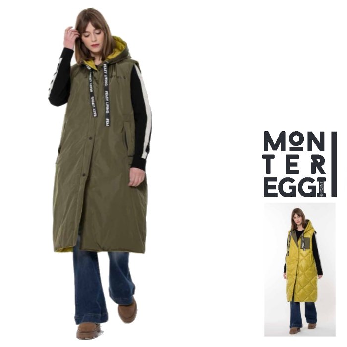 セーブ・ザ・ダック ダウンベスト メンズ MONTEREGGI【 モンテレッジ 】22OF00016-49-42LONG-VEST・HOODED-ZIP-HALF-COATダウン・ベスト・ハーフロングリバーシブル・フーデッド・コートColor：【 Kahki×Mastered 】カーキーグリーン×マスタード