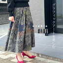 スカート アート グラフィック チェック柄 ロングスカート タック フレアスカート 個性的なデザイン【orubia オルビア】(4)