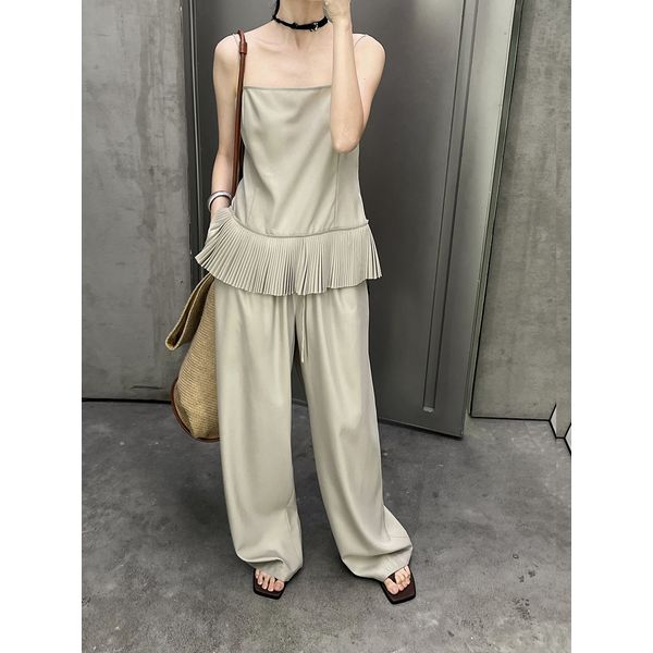 セットアップ キャミソール ワイドパンツ フリンジ タッセル モード 光沢【orubia オルビア】
