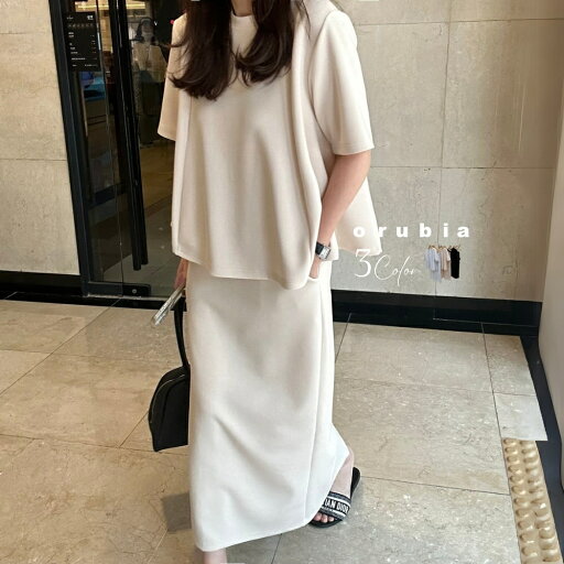 セットアップ 2点セット Tシャツ ロングスカート シンプル 定番 お出かけ 韓国 春夏 カジュアル ワンマイル【orubia オルビア】 セットアップ 2点セット Tシャツ ロングスカート シンプル 定番 お出かけ 韓国 春夏 カジュアル ワンマイル【orubia オルビア】