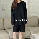 セットアップ スウェット ハーフパンツ サイドスリット ショートパンツ カットソー 長袖 シャツ ワイド 韓国 ラウンドネック 【orubia オルビア】