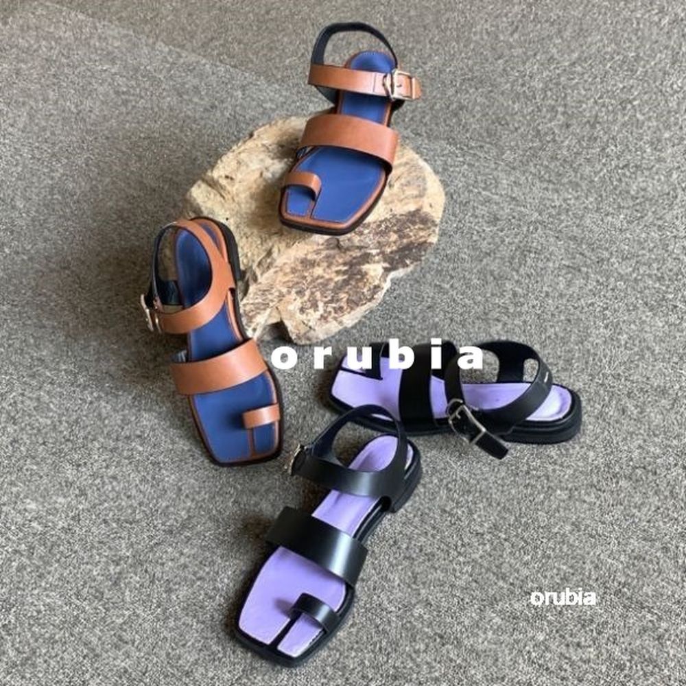 オープントゥ ビーチ サンダル バイカラー ソール ワンアンクルベルト タビ スポサン ローヒール トン..