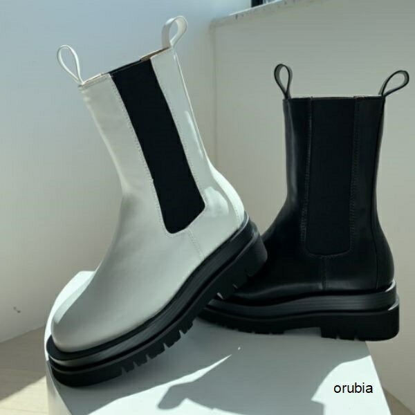 ブーツ 厚底 サイドゴア ミドルブーツ シューズ シンプル 秋冬 サイドゴアブーツ 厚底ブーツ【orubia オルビア】