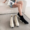 ブーツ ソックスブーツ ブーティ 異素材MIX 厚底 プラットフォーム ラバーソール カジュアル 履きやすい 歩きやすい【orubia オルビア】