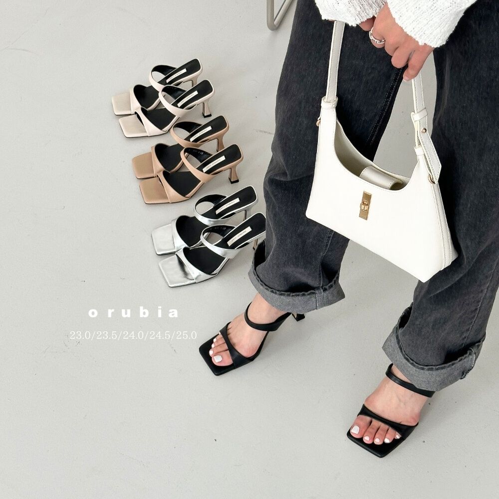 ミュール サンダル ハイヒール シンプル スクエアトゥ ベーシック エレガント 韓国【orubia オルビア】