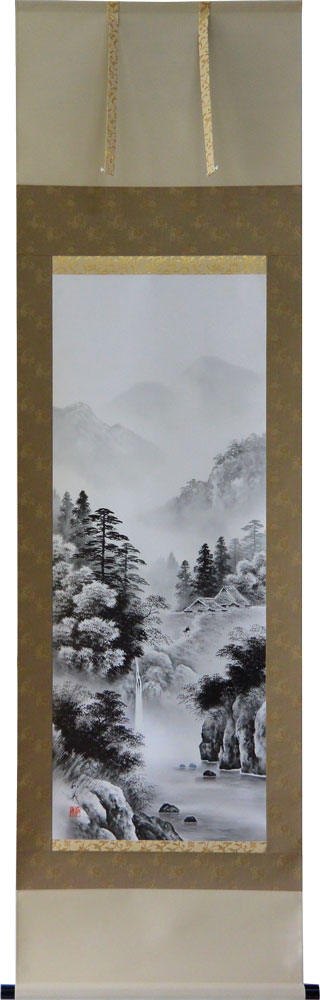 掛軸 水墨山水 村上和義作(掛け軸 尺五立) 幅54.5cm×丈190cm【当日出荷可能】【送料無料】【掛け軸 販売】【smtb-kd】【楽ギフ_包装】【楽ギフ...