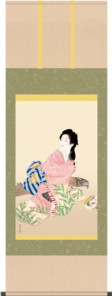 乐天商城 - 複製名画の掛け軸 上村松園　娘深雪　（尺五）幅54.5cm×丈150cm【受注製作品】