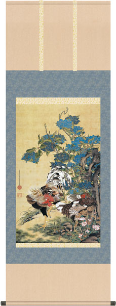 Rakuten - 複製名画の掛け軸 伊藤若冲　紫陽花双鶴図　尺五　幅54.5cm×丈150cm【受注製作品】