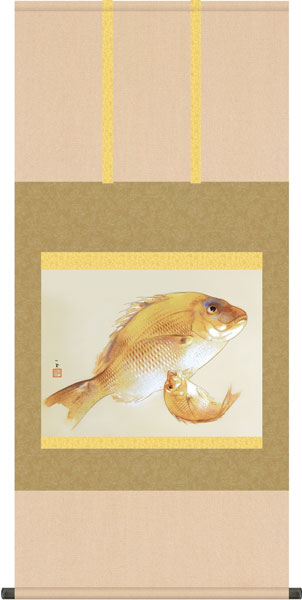 複製名画の掛け軸 竹内栖鳳　海幸　（尺五横）幅54.5cm×丈113cm【受注製作品】