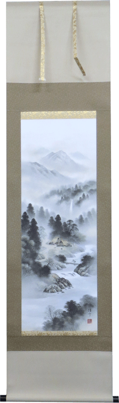 掛軸　開運四神相応山水図　中島洋介作(掛け軸　尺三立)【あす楽対応】【送料無料】【掛け軸 販売】【smtb-kd】